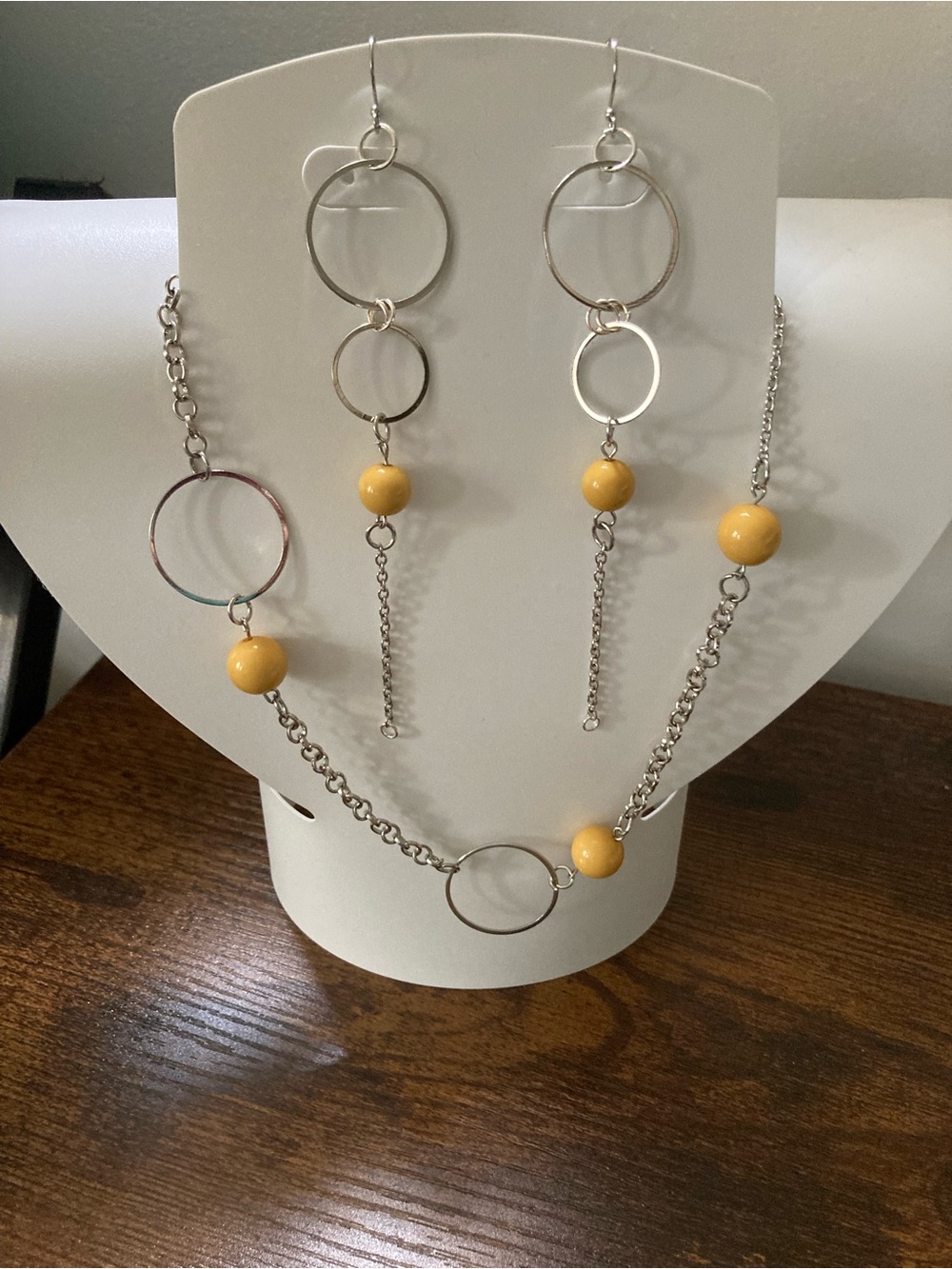 Yellow Bead Silver-Tone Necklace & Dangle Earring Set - Women Jewelry